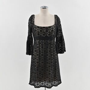 Milly Black Lace Dress‎ Size 6 Milkmaid Bell Sleeve Whimsigoth Dark Romantic Y2k